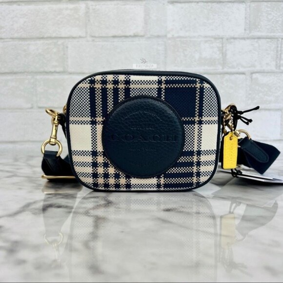 Coach Plaid Mini Dempsey Camera Bag In Signature Jacquard With Coach Patch - Picture 1 of 10